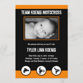 Motocross Dirt Bike Birth Announcement (Orange)