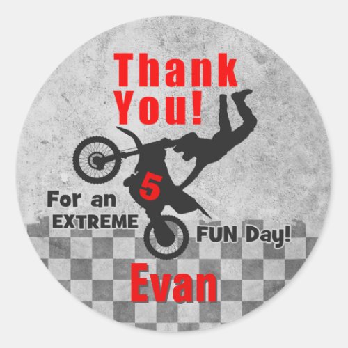 Motocross Dirt Bike Birthday Thank You Stickers