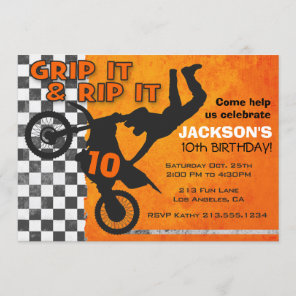 Motocross Dirt Bike Boys Birthday Party Orange Invitation