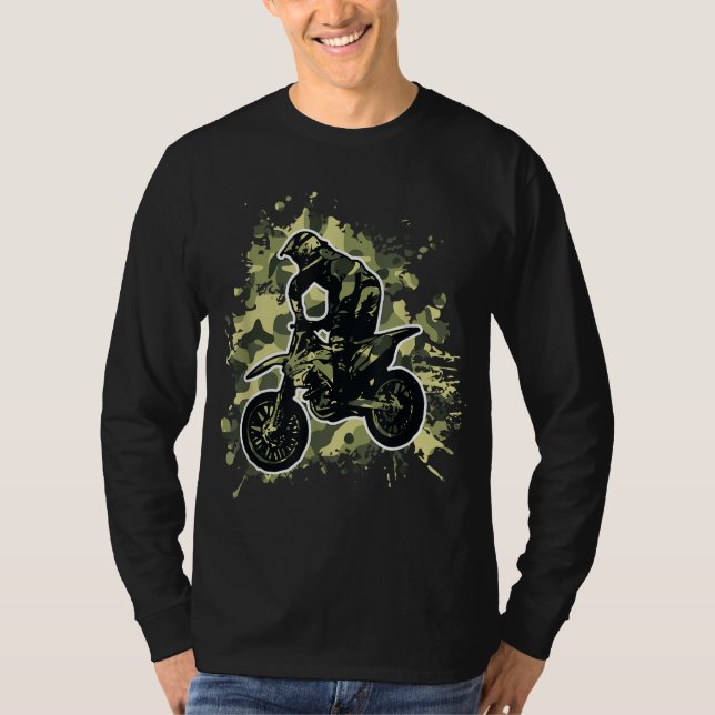 Motocross Dirt Bike Camo Camouflage Motorcycle Rid T-Shirt (Front)