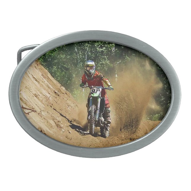 Motocross Dirt-Bike Champion Race Oval Belt Buckle (Front)