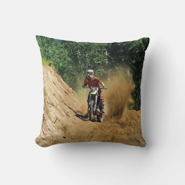 Motocross Dirt-Bike Champion Race Throw Pillow (Front)