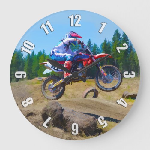 Motocross Dirt_Bike Champion Racer 2 Large Clock