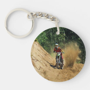 Motocross Dirt-Bike Champion Racer and Dirt Keychain