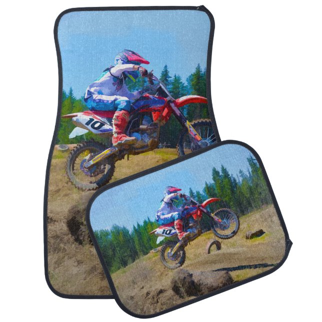 Motocross Dirt-Bike Champion Racer Car Floor Mat (Set)