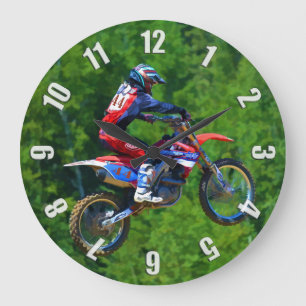 Motocross Dirt-Bike Champion Racer Large Clock