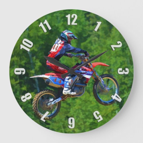Motocross Dirt_Bike Champion Racer Large Clock