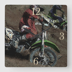 Motocross Dirt-Bike Champion Racer Square Wall Clock