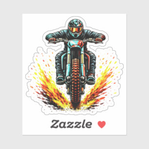 Motocross Dirt Bike Rider With Fiery Trail Extreme Sticker