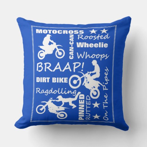 Motocross Dirt Bike Sports Terminology Typography Throw Pillow