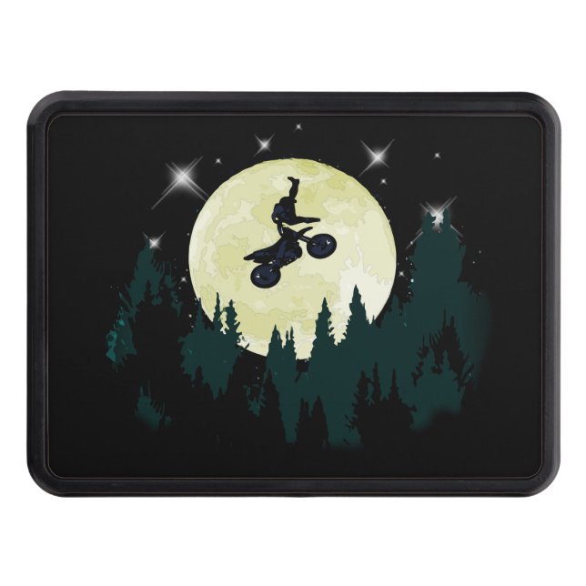 Motocross Dirt Bike Trick Stunt Night Moonlight Tow Hitch Cover (Front)