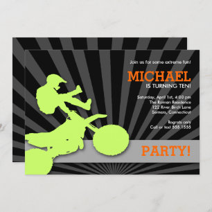Motocross Dirtbike Invitation, Green and Orange Invitation