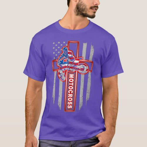 Motocross Drag Racing American Flag Cross T_Shirt