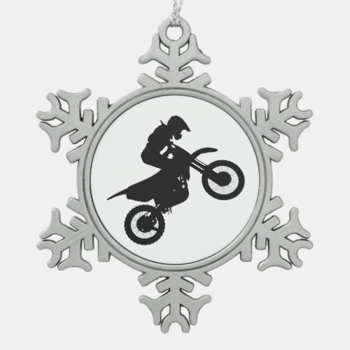Motocross driver _ Choose background color Snowflake Pewter Christmas Ornament