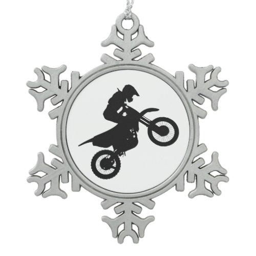 Motocross driver - Choose background color Snowflake Pewter Christmas Ornament