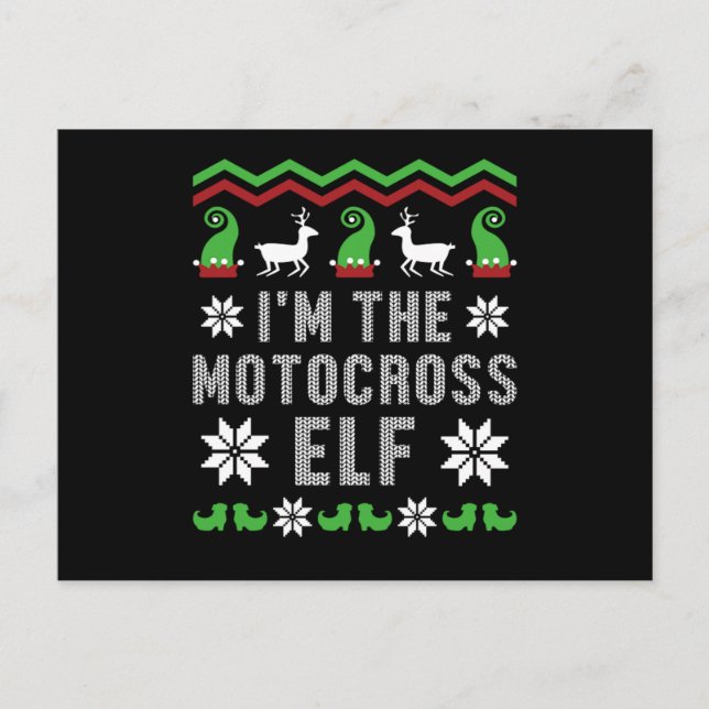 Motocross Elf Motorcycle Ugly Christmas Biker Gift Postcard (Front)