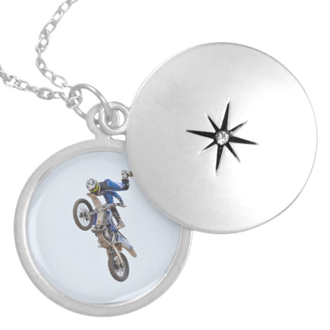 Motocross Extreme Tricks Silver Plated Necklace (Front)