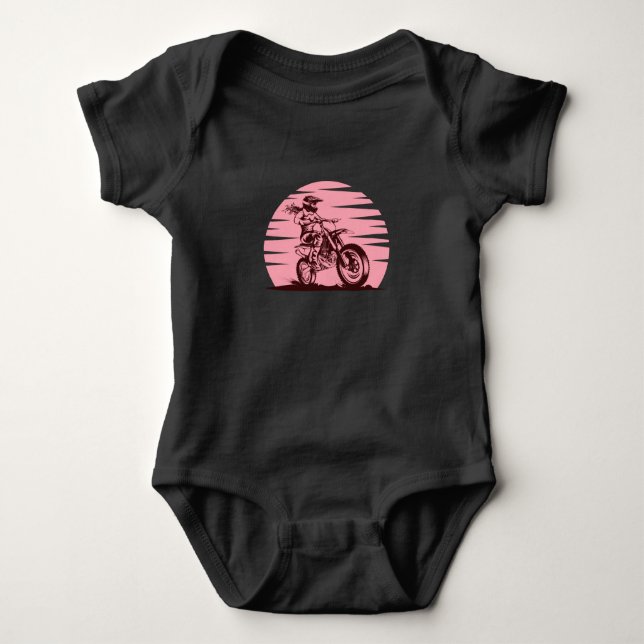 Motocross Girl Retro Vintage Pink Baby Bodysuit (Front)