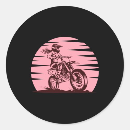 Motocross Girl Retro Vintage Pink Classic Round Sticker