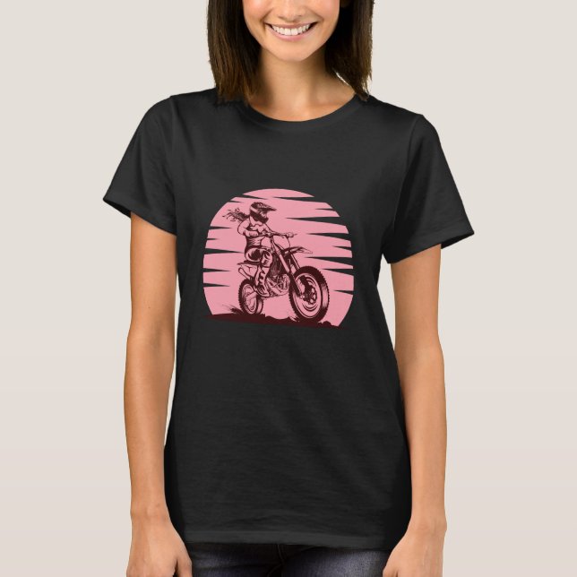 Motocross Girl Retro Vintage Pink T-Shirt (Front)