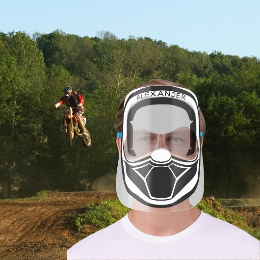 Motocross Helmet Black White Monogrammed Face Shield