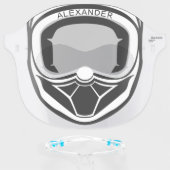 Motocross Helmet Black White Monogrammed Face Shield (Front w/Glasses)
