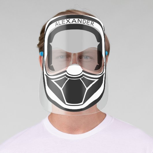 Motocross Helmet Black White Monogrammed Face Shield (Insitu)
