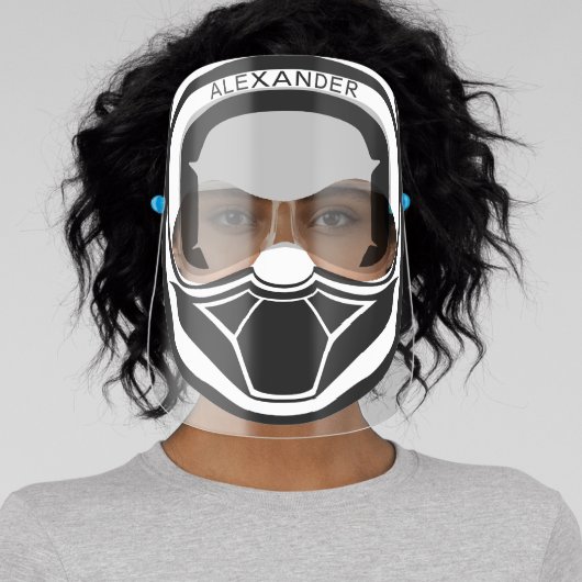 Motocross Helmet Black White Monogrammed Face Shield (Insitu)