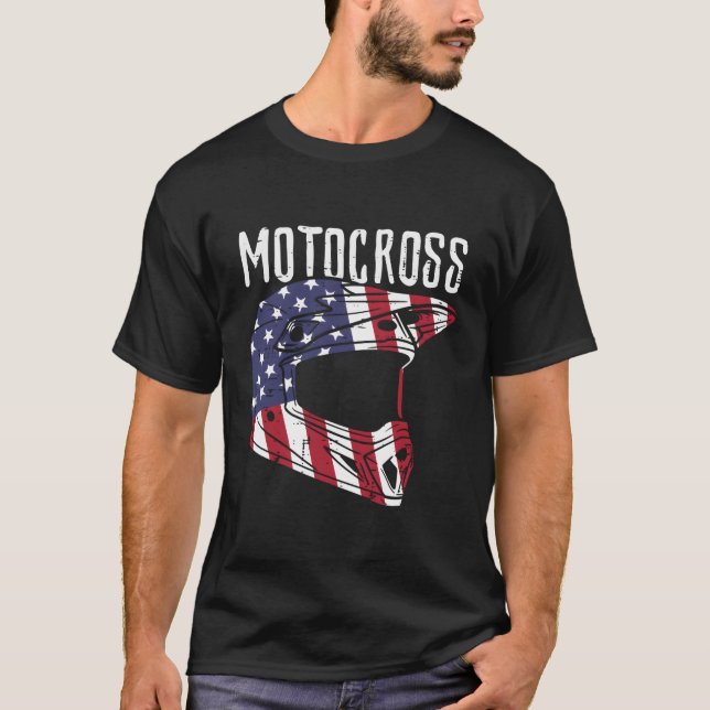 Motocross Helmet Us Flag Dirt Bike Patriot Biker T-Shirt (Front)
