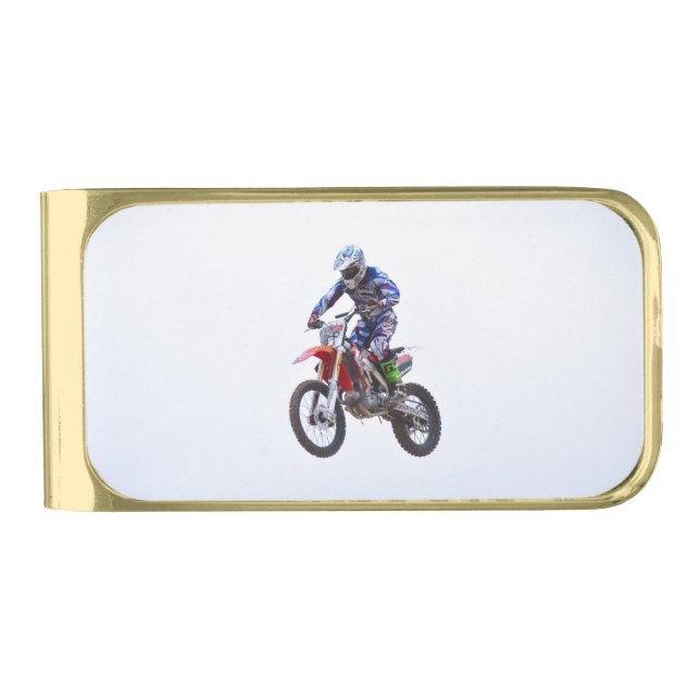 Motocross Jump Gold Finish Money Clip (Front)