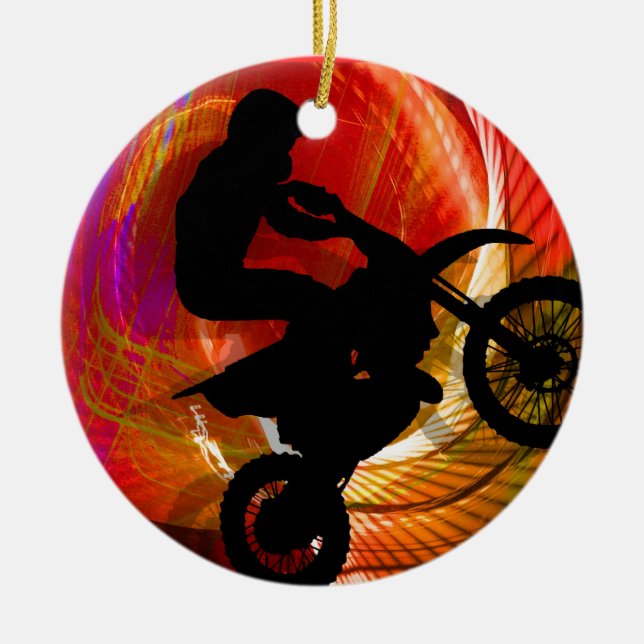 Motocross Light Streaks in a Windtunnel Ceramic Ornament (Front)