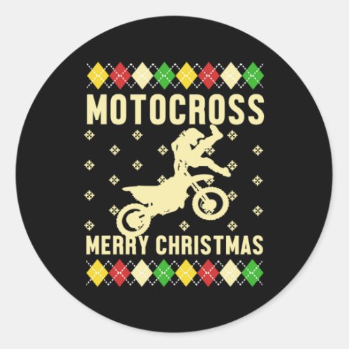 Motocross Merry Christmas Ugly Xmas Motorcycle Gif Classic Round Sticker