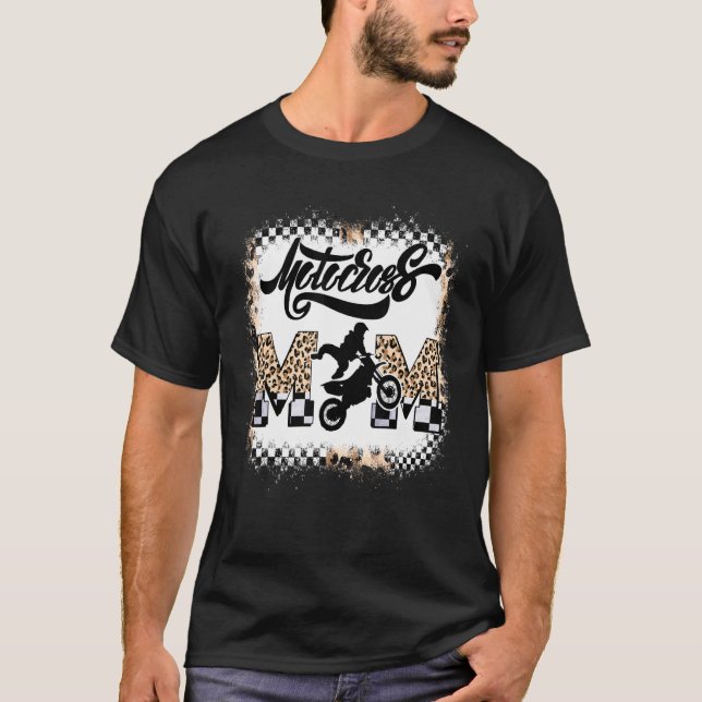 Motocross Mom  Leopard Bleached Graphic Mom T-Shirt (Front)