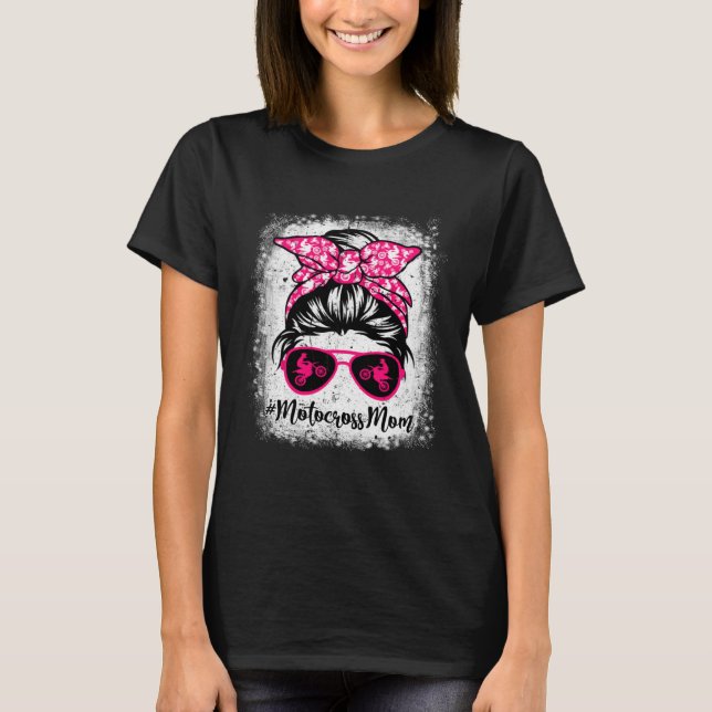 Motocross Mom Leopard Messy Bun Sport  Mother's Da T-Shirt (Front)