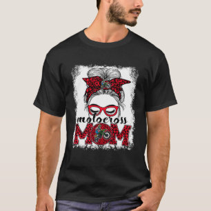 Motocross Mom Mother's Day Game Day Messy Bun Leop T-Shirt
