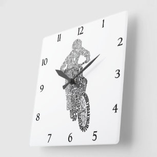 Motocross Off Road Motorcycle Word Art Square Wall Clock