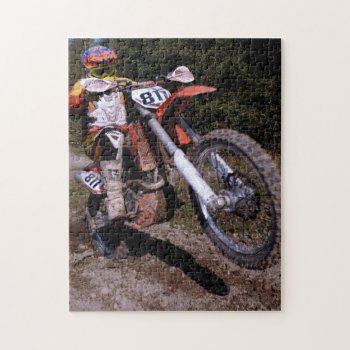 Motocross Popping A Wheelie Jigsaw Puzzle by McPhotoPosters at Zazzle