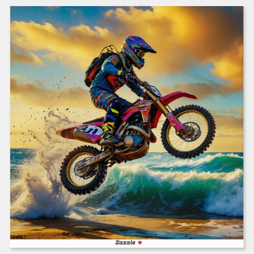 Motocross Racer at Beach Race II Sticker