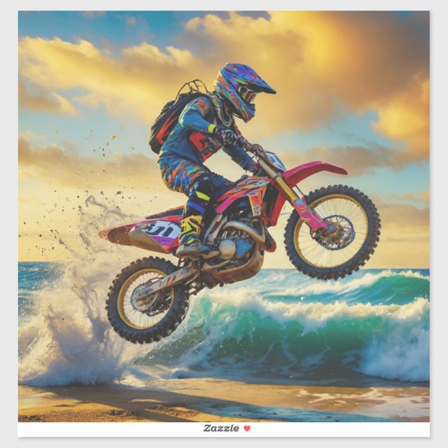Motocross Racer at Beach Race II Sticker (Sheet)