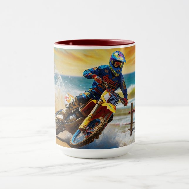 Motocross Racer at Beach Race Mug (Center)