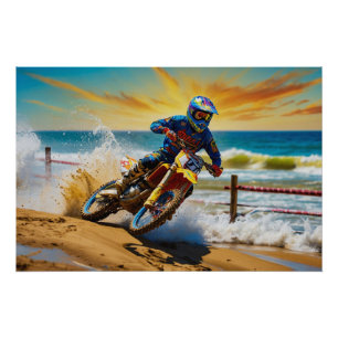 Motocross Racer at Beach Race Poster