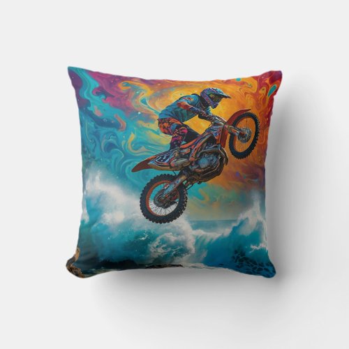 Motocross Racer Coastal Event Throw Pillow