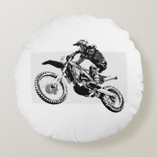 Motocross Racer Design  Round Pillow