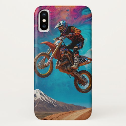 Motocross Racer on Mountain Slope iPhone X Case