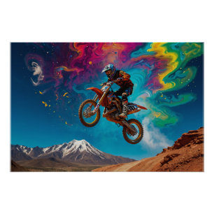 Motocross Racer on Mountain Slope Poster