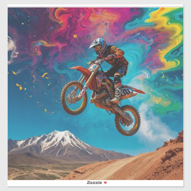 Motocross Racer on Mountain Slope Sticker (Sheet)