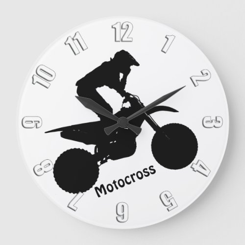 Motocross Racer Silhouette Large Clock