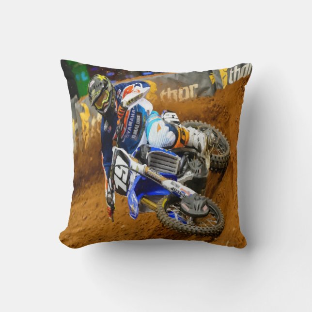Motocross Racing Throw Pillow (Front)