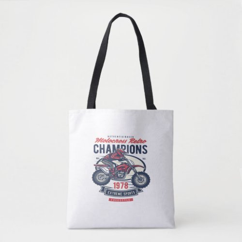 motocross retro champions tote bag