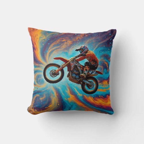 Motocross Rider and Dreamscape Throw Pillow